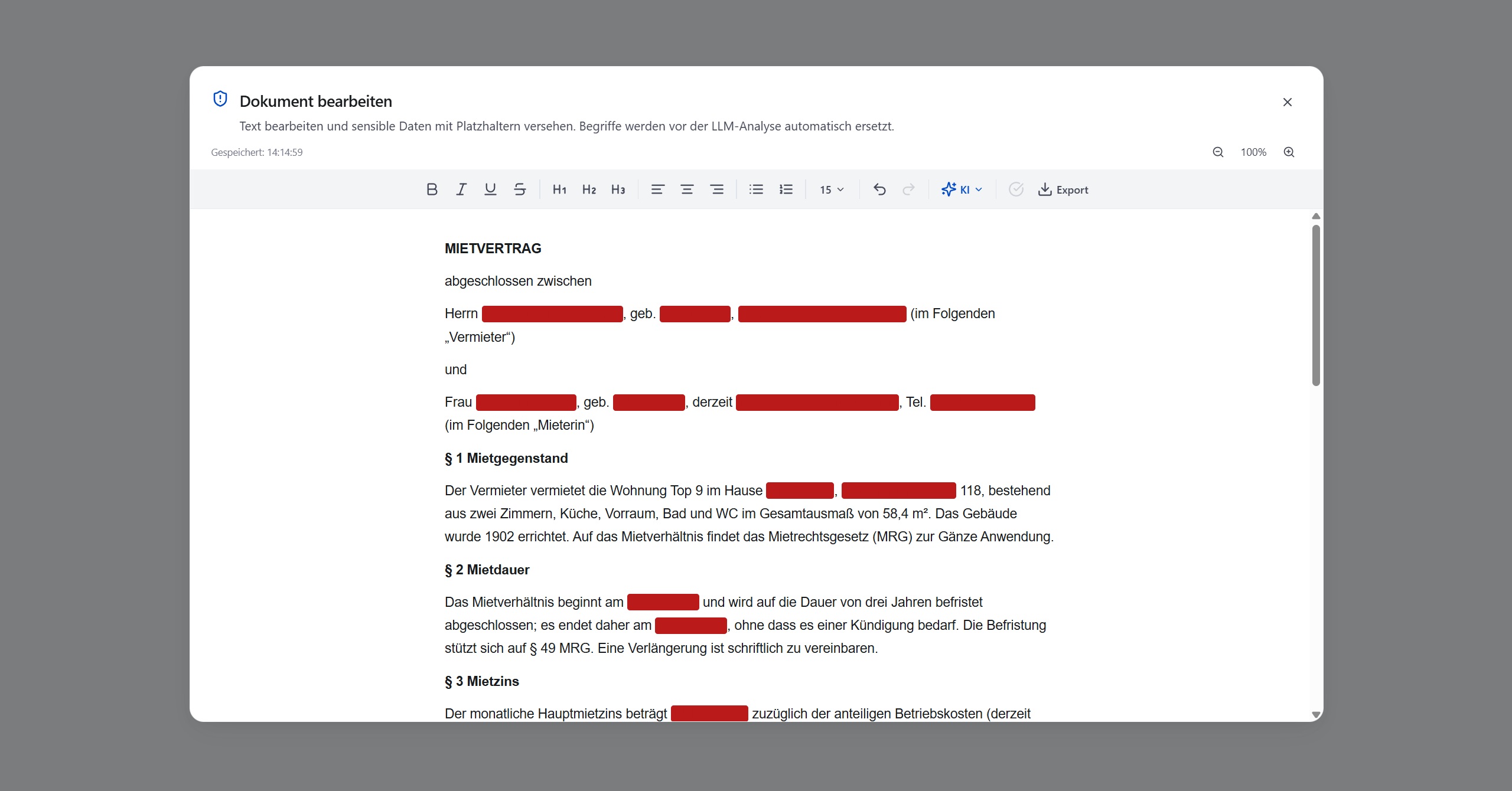 Editor-Ansicht mit Formatierungsansicht