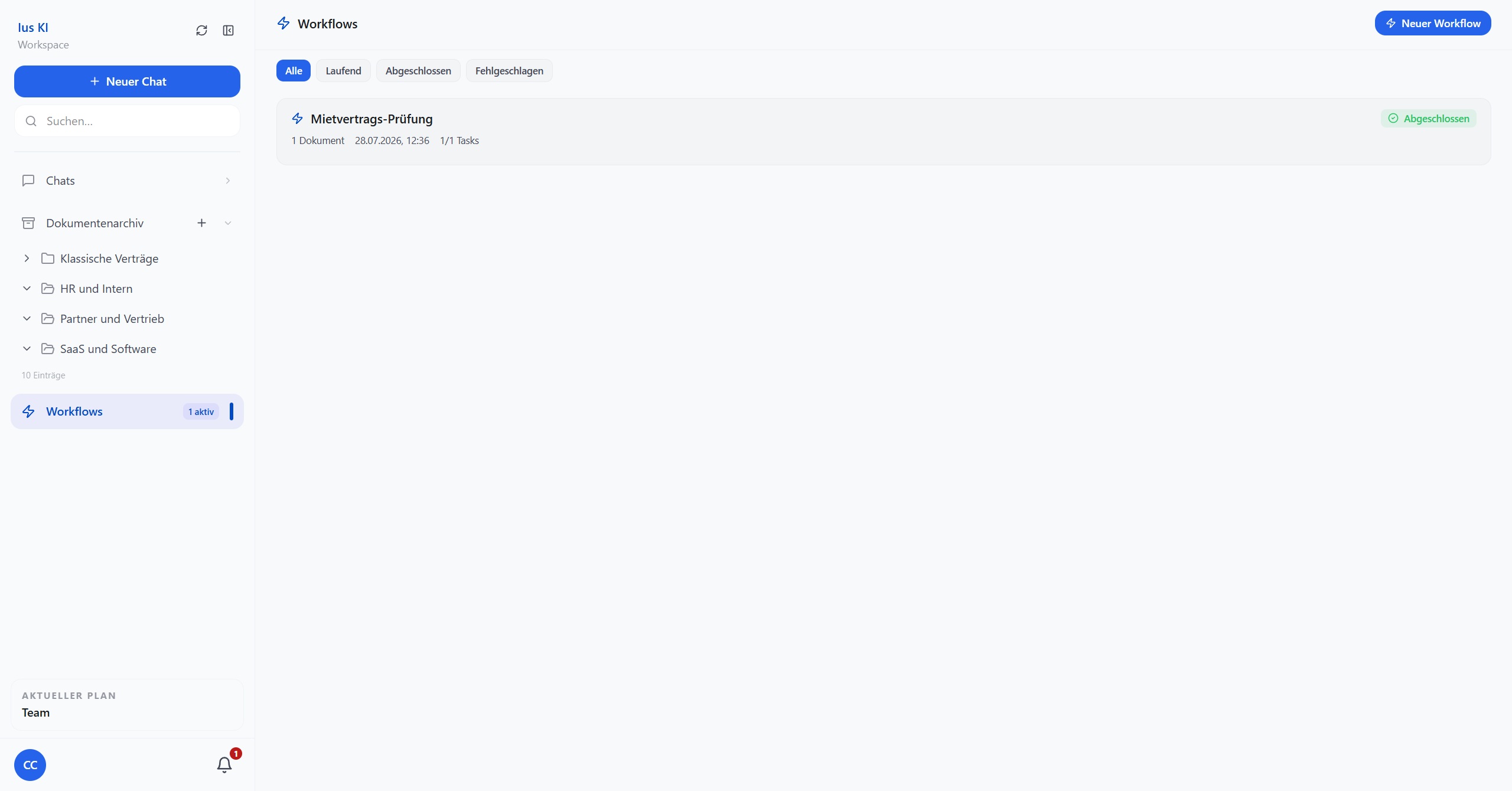 Workflow-Lauf mit Dokumentenliste